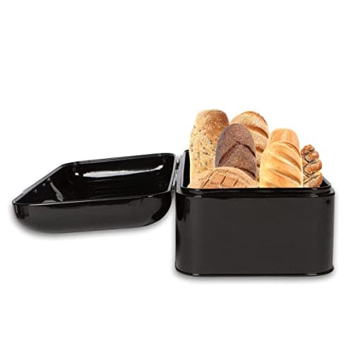 Culinary Couture Extra Large Black Bread Box for Kitchen Countertop - Holds 2 Loaves - 16.5" x 9" x 6.5" - Stainless Steel Vintage Bread Boxes for Kitchen Counters 7