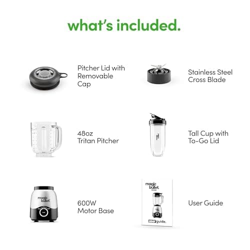 Magic Bullet® Combo Blender, 600W, 48oz Pitcher, 16oz Cup with To-Go Lid, Easy Cleaning, Cross Blade, for Smoothies, Sauces, Shakes, Salsa, Hot Blends, Silver, MBF50200 11