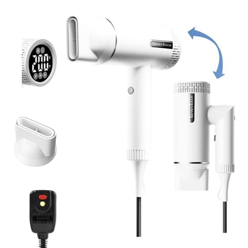 Foldable Hair Dryer with Concentrator, High-Speed Ionic Low Noise Blow Dryer with Brushless Motor for Fast Drying, 3 Temps/3 Speeds, Professional Lightweight Portable Hair Dryer for Home Travel, White