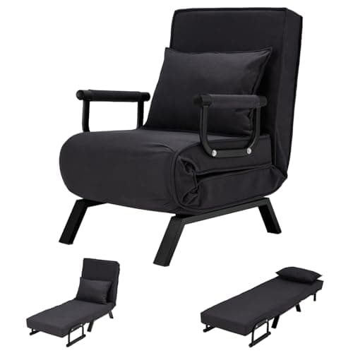 Haddockway Single Person Sofa Bed Sleeper Chair Convertible Chaise Lounge Couch,Folding Sofa Arm Chair with Pillow&5 Adjustable Backrest,Upholstered Lazy Bed Leisure Recliner for Home Office