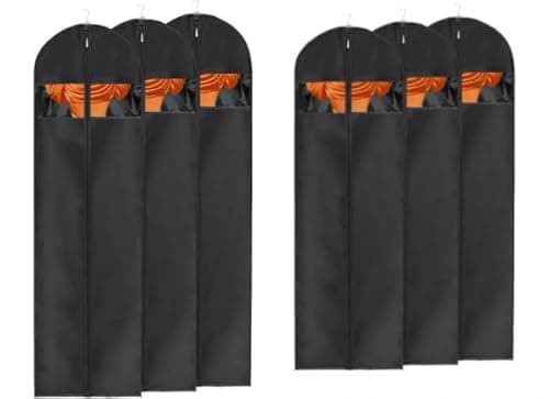 LING ZE Dress Bags for Gowns Long, 65'' Dress Garment Bag for Hanging Closet Storage, Foldable Long Dress Bag with Clear Window for Travel 6 Pack