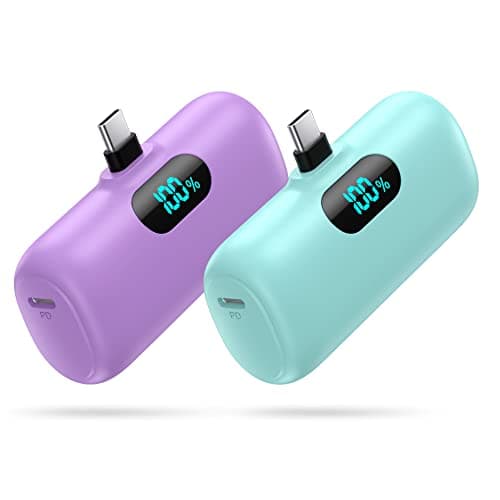 [2-Pack] Mini Portable Charger 5000mAh Power Bank,3A PD USB C Cell Phone Portable Power, LCD Display Battery Pack Compatible with iPhone 17/17 Air/16/16 pro/15/15 pro Max/Android/Samsung/Moto/LG etc