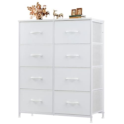 Atilioo Dresser for Bedroom with 8 Drawers, Anti-Tip Tall Fabric Chests Storage Organizer Tower Furniture with Wooden Top Metal Frame for Clothes, Closet, Living Room, Hallway, Entryway