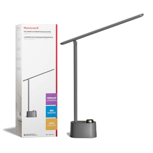 Honeywell Product Image Upgraded LED Desk Lamp - H01 Pro Sunturalux™ Foldable Desk Light with USB A+C Charging Port, 3 Color Modes Dimmable Table Lamp for Home Office Reading(Grey)