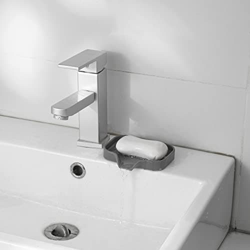 MicoYang Silicone Bathroom Soap Dishes with Drain Spout-Bathroom and Kitchen Sink Organizer,Sponge Holder,Dish Soap Tray,Perfect for Dispenser,Scrubber,Bottle,Cup on Sink or Counter-Grey 4.9"×3.2" 8