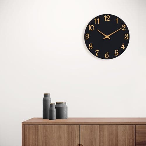 Roymnie Wall Clock, 8 Inch Modern Wall Clocks Battery Operated, Small Silent Non Ticking Clock Decorative for Kitchen, Bathroom, Bedroom, Desk, Bookshelf (Black Gold) 9
