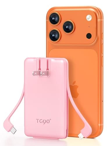 TG90° 5000mAh Portable Charger Built-in AC Wall Plug and Cables, Slim Fast Charging Power Bank, Pocket Size USB C External Battery Pack Compatible with iPhone 17 16 15 14 13 12 Samsung Google iPad