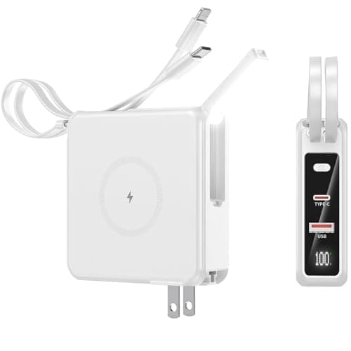 Portable Charger with Built-in Cables&AC Wall Plug10000mAh Wireless Charging(No-Magnetic) Power Bank PD 22.5W Fast Charging USB C Battery Pack for iPhone 17/16/15/14/13 Series, Samsung S23 S22 Android