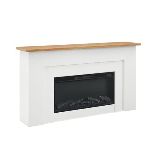 Bowery Hill 64" Freestanding Electric Fireplace with Wood Mantel, Realistic Flame and Log Display, Replaceable Heater Insert, Remote Control, and Built-in Timer for Living Rooms or Bedrooms 6