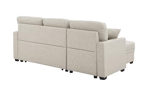 ERYE 83-inch Pull Out Sleeper Couch Bed, L-Shaped Corner Reversible Sleeper Sectional Sofa Polyester Blend Tufted Upholstered Convertible Sofa Bed with Storage Chaise for Home Apartment Living Room 5