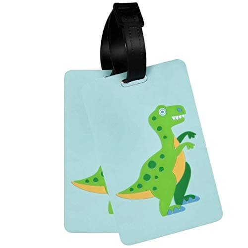 Wildkin Kids Luggage Tags – Set of 2, Durable Bag Tags w/Info Card for Suitcases & Backpacks - Dinosaur