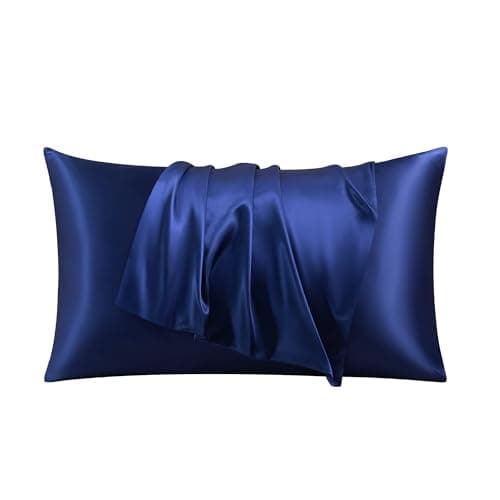 STFRBTH Satin Pillowcase for Hair and Skin - Standard Size Set of 2 - Navy Blue Breathable Soft Pillow Case with Envelope Closure, Similar to Silk Pillow Cover, 20x26 Inches 5