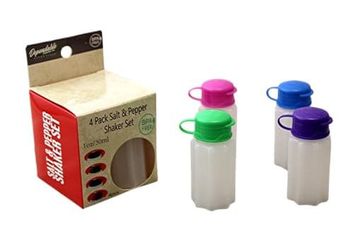 Set of 4 Mini Salt and Pepper Shakers – 1oz BPA-Free Plastic with Snap Top Lids, Assorted Colors, Compact Design for Travel, Camping, Picnics, and Lunch Boxes by Dependable Industries