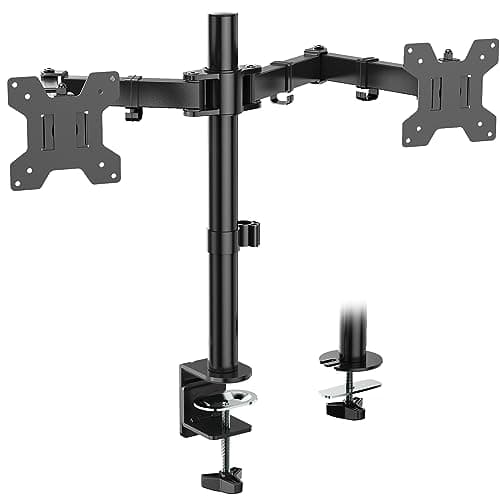 WALI Dual Monitor Stand for Desk, Dual Monitor Mounts for 2 Monitors up to 27 inch, 2 Monitor Desk Mount Holds up to 22 lbs, Height Adjustable Swivel Tilt Rotation, 75x75/100x100mm (M002), Black