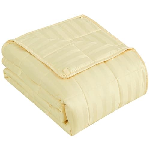 Wellfeel Weighted Blanket for Adult,25lbs Heavy Weighted Blanket 80"x87" Breathable Cooling Summer Blankets, Ultra Soft Cotton Comfort Throw Blanket with Glass Beads for All-Season (Yellow)