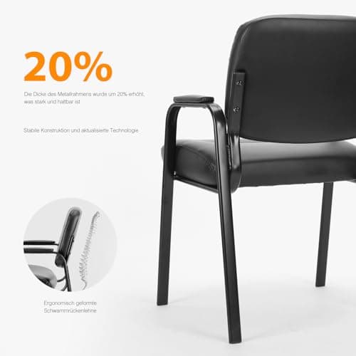 Sweetcrispy Waiting Reception Guest Set of 2, Conference Room Lobby Padded Arms, Desk Wheels Leather Office Chair 6