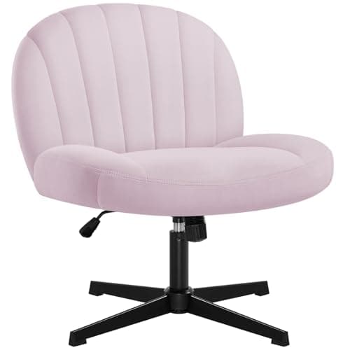 IWMH Armless Office Desk Chair No Wheels,Ergonomic Criss Cross Legged Computer Chair with Fabric Padded, Height Adjustable Wide Seat Vanity Chair,Mid Back Task Chair for Home, Bedroom (Pink), Z08F005