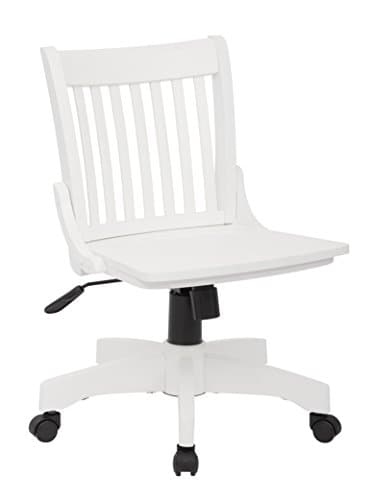 OSP Home Furnishings Deluxe Armless Wood Banker's Desk Chair with Adjustable Height, Locking Tilt, and Heavy Duty Base, White