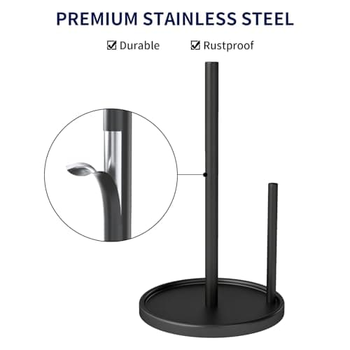Jesginboo Paper Towel Holder Countertop, Black Kitchen Paper Towels Holder, Paper Roll Holder with Weighted Base 4