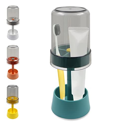 Toothbrush Holder Stand with Tooth Brush Cups/Cover, Toothpaste Holder Stand with 3Slots，Dental Storage Organizer Holder Stand , for Toothpaste (Blue)