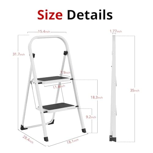 HBTower Step Ladder Folding Step Stool for Adults with Anti-Slip Pedal,330 lbs Capacity for Kitchen, Home,White 6
