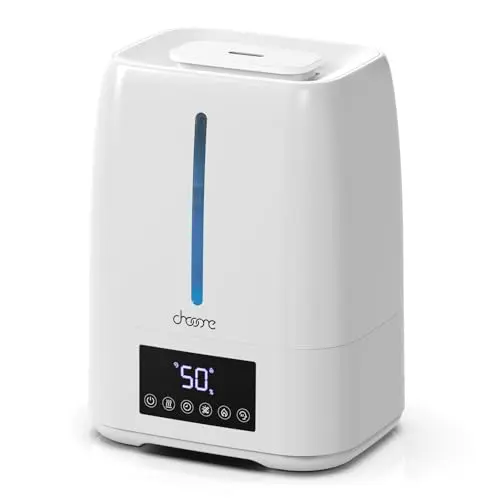 Chooone 6L Top Fill Ultrasonic Humidifier - Cool and Warm Mist for Bedroom, Baby, Large Rooms & Plants, Smart Humidity Control, Aroma Diffuser, Night Light, 12H Timer, Quiet, White
