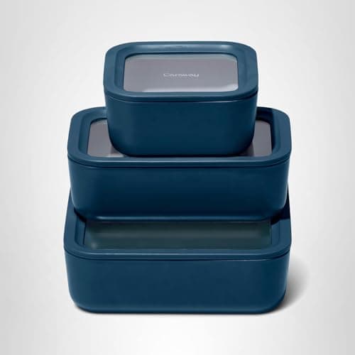 Caraway 13pc Glass Food Storage Container Set - Easy to Store, Non Toxic Lunch Box - with Glass Lids - Includes Storage Organizer - Navy 8