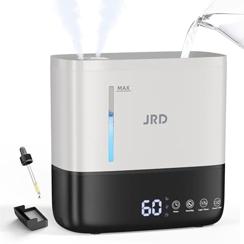 JRD Humidifiers for Bedroom, Ultrasonic Humidifier 4L for Large Room, Cool Mist Top-Fill, 40H Run, 12H Timer, 360° Nozzle, Aroma Diffuser, 7-Color Night Light for Home, Office, Baby(White)