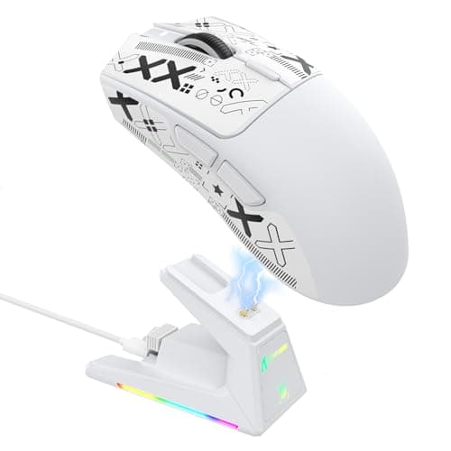 ATTACK SHARK X1 Ultralight Wireless Gaming Mouse with Magnetic RGB Charging Dock,Anti Slip Grip Tape,PixArt PAW3395 Pro Sensor,40000DPI,BT/2.4Ghz/Wired,Optical Computer Mouse for PC Mac Gamer(White)