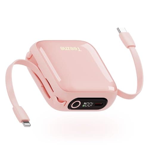 Teezne Small Portable Charger iPhone 10000mAh USB C Power Bank with Built-in Cables for Travel,Fast Charging Battery Pack Compatible with iPhone Series,Samsung,Android Phone,iPad,and More