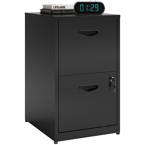 Polup 2 Drawer File Cabinet with Lock, Metal File Cabinets for Home Office, Two Drawer Locking Filing Cabinet, Small File Cabinet for Under Desk for Hanging Letter Size, Black, Assembly Required