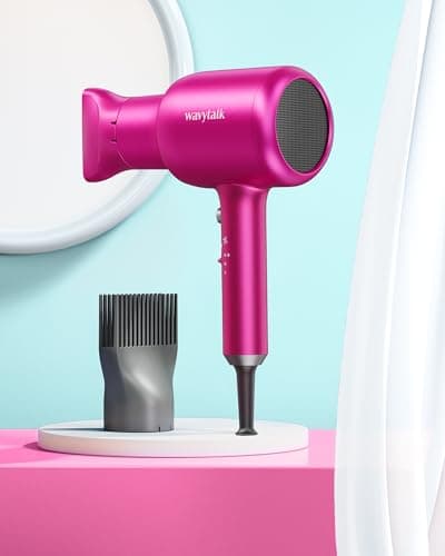 Wavytalk Hair Dryer with Diffuser, Blown Away Ionic Hair Dryer for Curly Hair, 1875W Fast Drying Blow Dryer with Ceramic Technology, 3 Attachments for All Hair Types, Light and Quiet, Hot Pink 6