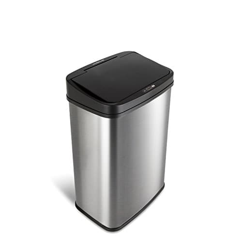 Ninestars Automatic Touchless Infrared Motion Sensor Trash Can, 13 Gal 50L, Stainless Steel Base (Rectangular, Black Lid), Black Trim