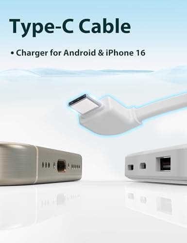 miisso 6000mah Ultra Slim Built in Cables Power Bank, Card Size Built in USB C Cords Battery Pack Portable Charger for Phones, 3 Output External Battery Pack Compatible with iPhone, Snow White 7