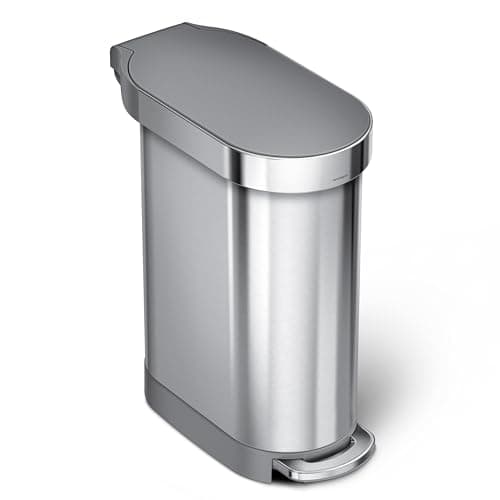 simplehuman 45 Liter / 12 Gallon Slim Hands-Free Kitchen Step Trash Can, Brushed with Plastic Lid
