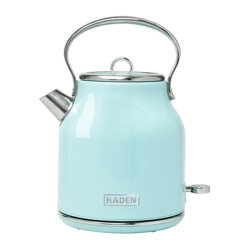 Haden Heritage 1.7 Liter Stainless Steel Electric Kettle, Hot Water Kettle with 360-Degree Base and Auto Shutoff, Turquoise & Chrome
