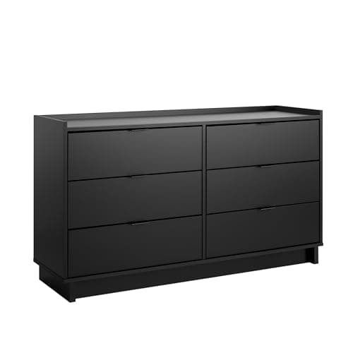 Prepac Simply Modern 6-Drawer Double Dresser for Bedroom, Chest of Drawers, Modern Bedroom Furniture, 52.5” wide x 16” deep x 29.5” tall, Black