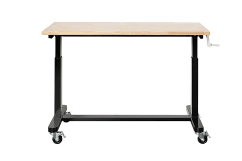 SafeRacks Workbench | 48” Adjustable Hardwood Work Tops | Premium, Standard, or Crank Handle | Rolling Work Station for Garage, Workshop, or Home | Heavy Duty (Crank-Handle)