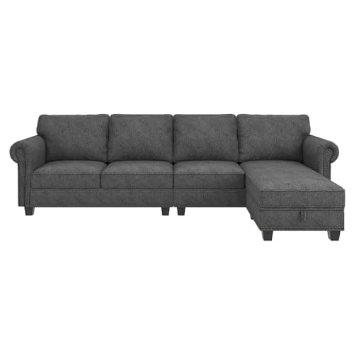 Nolany Convertible Sectional Sofa L Shape Couch with Reversible Chaise 4 Seat Sectional Sofa Couch for Small Space Dark Grey 6