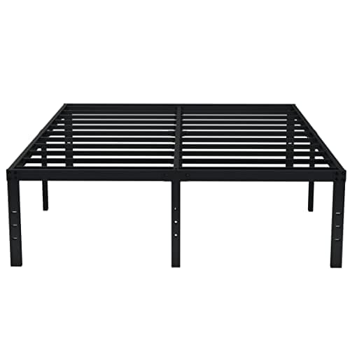EMODA Queen Bed Frame No Box Spring Needed 18 Inch Heavy Duty Metal Tall Platform Bed Frame Queen Size with Large Storage Space, Easy Assembly, Black