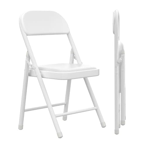Molylain 2 Pack White Folding Chairs with Padded Cushion, Portable Stackable Foldable Chair for Indoor Outdoor, Commercial Seat with Metal Frame for Home Office Events Wedding Party (2, White)