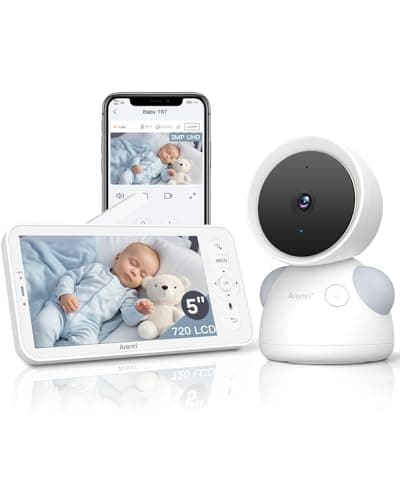 ARENTI Baby Monitor, 2K/3MP WiFi 6 Camera and Audio, 5-inch Wireless Screen, Smartphone App, Super Night Vision, Crying Detection, Auto Tracking, Temp&Humidity Sensor, Cloud&SD Card Storage (D3 Kit)