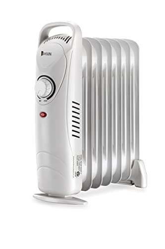 JASUN Oil Filled Radiator Heater with Adjustable Thermostat, Mini Portable Space Heater 700W for Indoor Use, Overheat Safety, Quiet Work, White