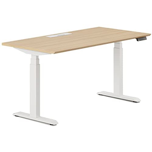 Branch Standing Desk 48 Inches - Adjustable Height Desk with Dual Motors, Three-Stage Lift, Four Memory Presets - White Base and Woodgrain Top