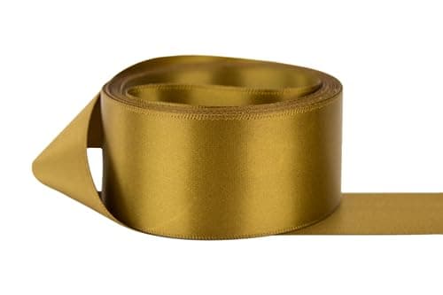 Ribbon Bazaar Double Faced Satin - Premium Gloss Finish - 100% Polyester Ribbon for Gift Wrapping, Crafts, Scrapbooking, Hair Bow, Decorating & More - 1-1/2" Antique Gold 5yd Spool