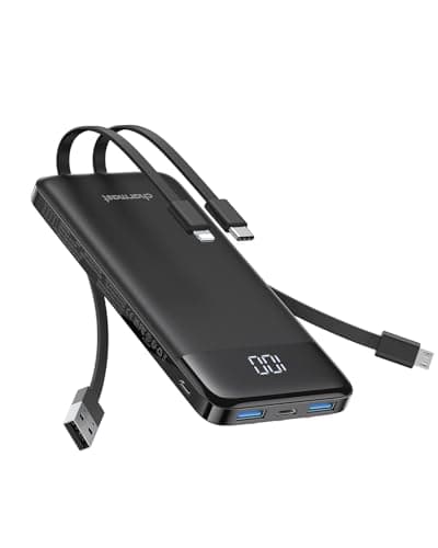charmast Portable Charger with Built in Cables, 10000mAh Slim Power Bank, 15W USB C in&Out Port High Speed Charging External Charger, Battery Pack Compatible with iPhone 16 15 13 Samsung Google iPad