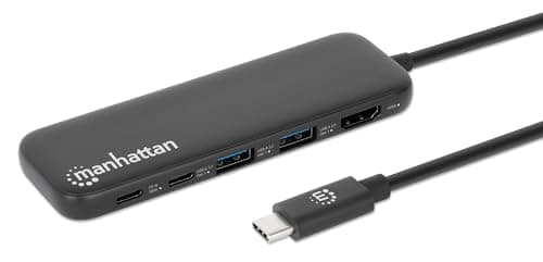 Manhattan 5 in 1 USB C Docking Station Hub – Long 20 in Cord - 100W PD, 4k HDMI, 2 USB-A 3.0, 1 USB-C 5Gbps Data Port - Multiport Adapter for MacBook Air Pro & Type C Devices–3 Yr Mfg Warranty-130721