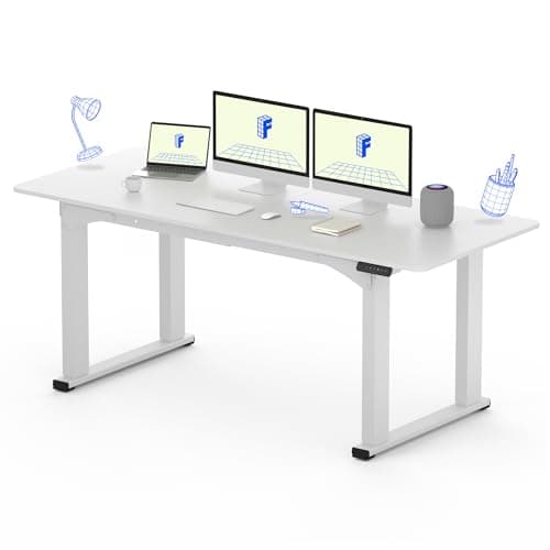 FLEXISPOT E6Q 4 Legs Standing Desk 71 x 32 Inch Adjustable Height Desk with Splice Board Home Office Sit Stand Up Desk, White Top + White Frame