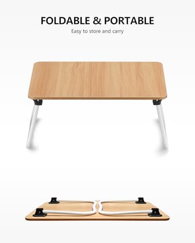 ZEAPTAC Laptop Bed Desk, Foldable Lap Desk, Portable Laptop Stand, Lightweight & Mini Table for Breakfast/Picnic/Drawing/Couch/Floor - Wood 5