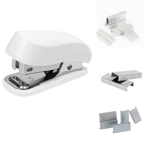 White Color Mini Stapler with Staples,Small Cute Stapler for Desk,Gift for Student or Office Use (White)